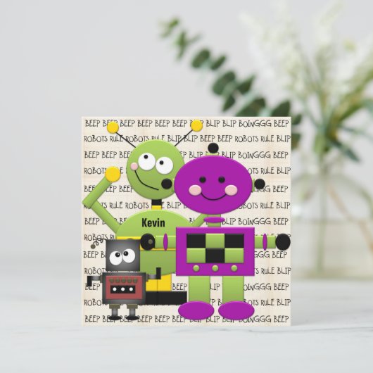 Beep Beep Robots Gepersonaliseerd uitnodiging op z (Staand voorkant)