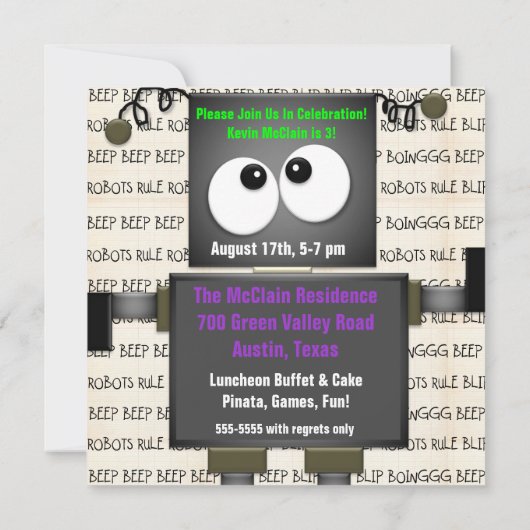 Beep Beep Robots Gepersonaliseerd uitnodiging op z (Achterkant)