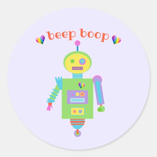 Beep Boop Cute Robot Ronde Sticker (Voorkant)