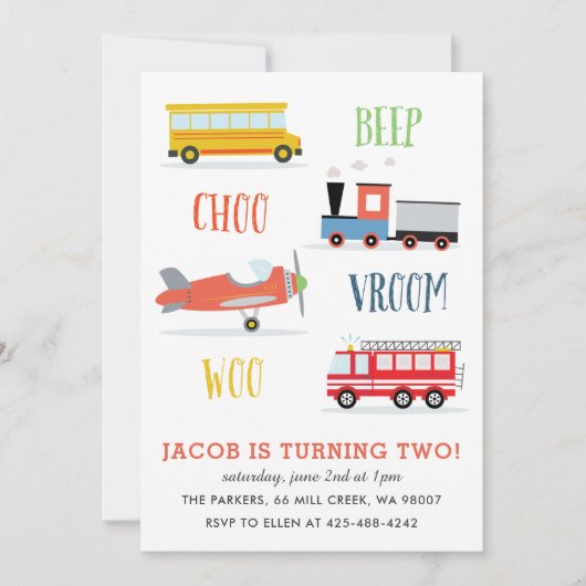 Beep Vroom Woo verjaardagsfeest Kind Rode Uitnodig Kaart (Voorkant)