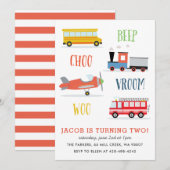 Beep Vroom Woo verjaardagsfeest Kind Rode Uitnodig Kaart (Voorkant / Achterkant)