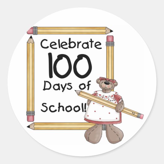 Beer 100e dag van de schoolhemden en -cadeaus ronde sticker (Voorkant)