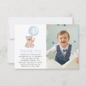 Beer 1e verjaardag Beer Blauwe Ballon Foto Plat Bedankkaart (Voorkant)