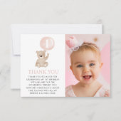 Beer 1e verjaardag Beer Roze ballon foto kaart (Voorkant)