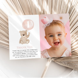 Beer 1e verjaardag Beer Roze ballon foto kaart