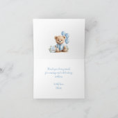 Beer 1e verjaardag blauw nummer ballonnen teddybee bedankkaart (Binnen)