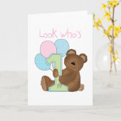 Beer 1e verjaardag Roze overhemden en cadeaus Kaart (Gele Bloem)