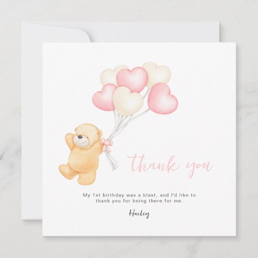 Beer 1e verjaardagsuitnodiging, meisje eerste verj bedankkaart (Voorkant)