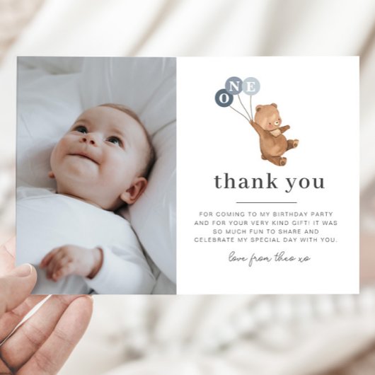 Beer 3 Blauwe Ballons Foto Hartelijk dank Kaart