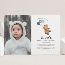 Beer 3 Blauwe Luchtballonnen Foto 1e verjaardag Ui Kaart