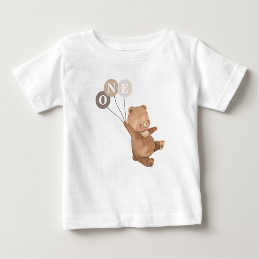 Beer 3 Bruine Ballonnen 1e Verjaardag Baby Shirt (Voorkant)