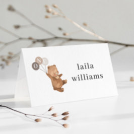 Beer 3 bruine ballonnen - 1e verjaardag plaatskaartje