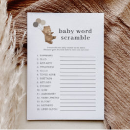 Beer 3 bruine ballonnen - Baby Word Scramble spel Briefkaart