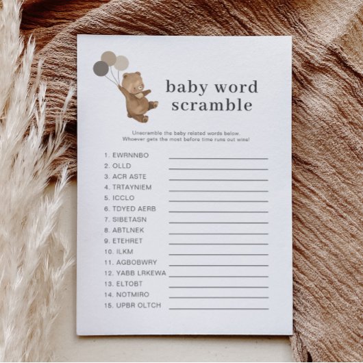 Beer 3 bruine ballonnen - Baby Word Scramble spel Briefkaart