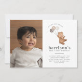 Beer 3 bruine ballonnen foto 1e verjaardag uitnodi kaart (Voorkant)