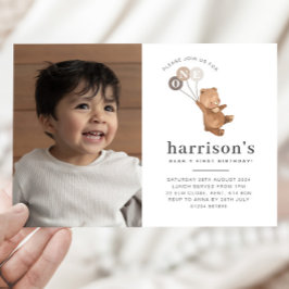 Beer 3 bruine ballonnen foto 1e verjaardag uitnodi kaart