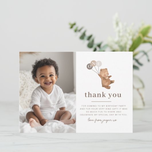 Beer 3 bruine ballonnen Foto: Dank u Kaart (Staand voorkant)