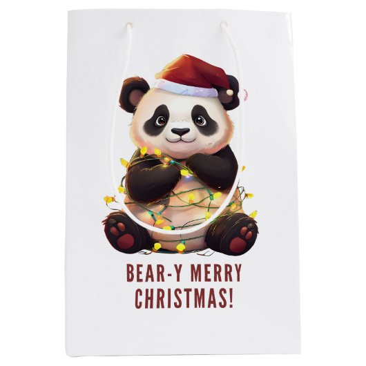 Beer-achtig prettig kerstfeest! Speelse Panda cade Medium Cadeauzakje (Voorkant)