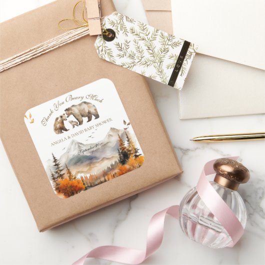 Beer Adventure Herfst Mountain Neutraal Baby showe Vierkante Sticker (Geschenken)