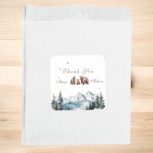 Beer Adventure Snowy Mountains Baby shower Vierkante Sticker