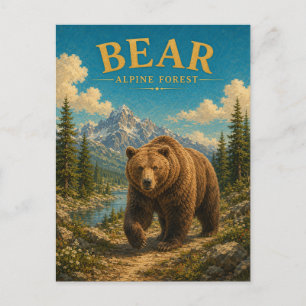 Beer Alpine Woud Watercolor GeoSaga Briefkaart