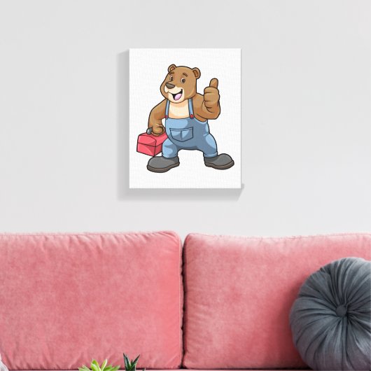 Beer als ambachtsman met gereedschapsdoos canvas afdruk (Insitu (Woonkamer))