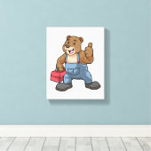 Beer als ambachtsman met gereedschapsdoos canvas afdruk (Insitu (Houten vloer))