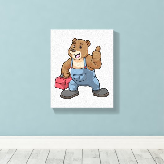 Beer als ambachtsman met gereedschapsdoos canvas afdruk (Insitu (Houten vloer))