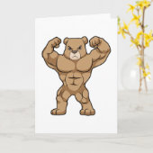 Beer als bodybuilder met grote spieren kaart (Gele Bloem)