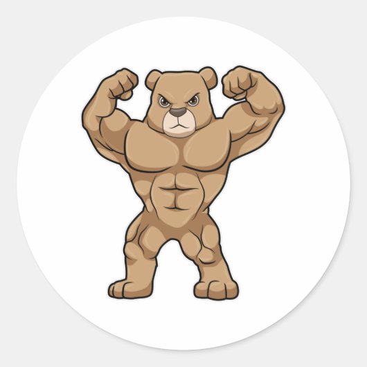 Beer als Bodybuilder met grote spieren Ronde Sticker (Voorkant)