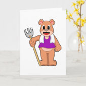 Beer als boer met hark kaart (Gele Bloem)