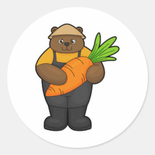 Beer als boer met wortel ronde sticker