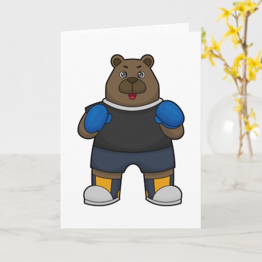 Beer als Boxer met Boxing-handschoenen Kaart (Gele Bloem)