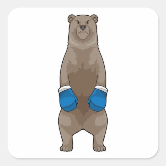 Beer als Boxer met Boxing-handschoenen Vierkante Sticker (Voorkant)