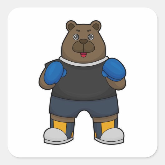Beer als Boxer met Boxing-handschoenen Vierkante Sticker (Voorkant)
