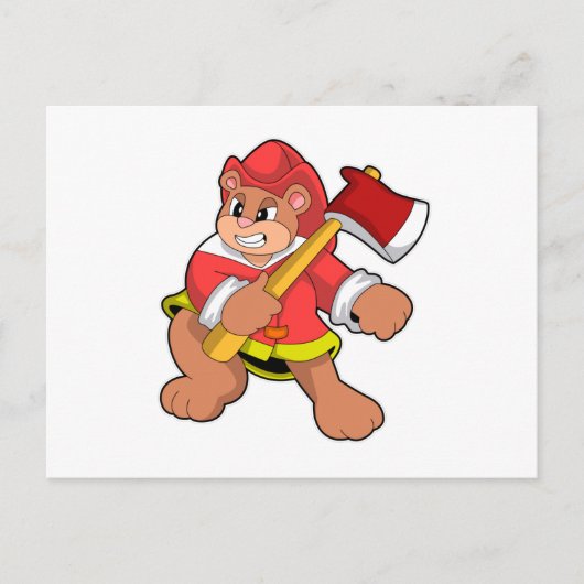 Beer als brandweerman met bijl briefkaart (Voorkant)
