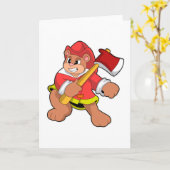 Beer als brandweerman met bijl kaart (Gele Bloem)