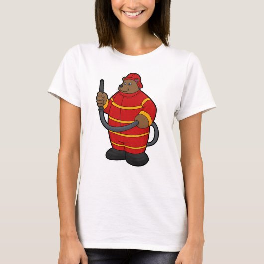Beer als brandweerman met slang t-shirt (Voorkant)