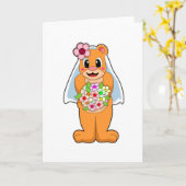 Beer als Bride met Bloemen Kaart (Gele Bloem)