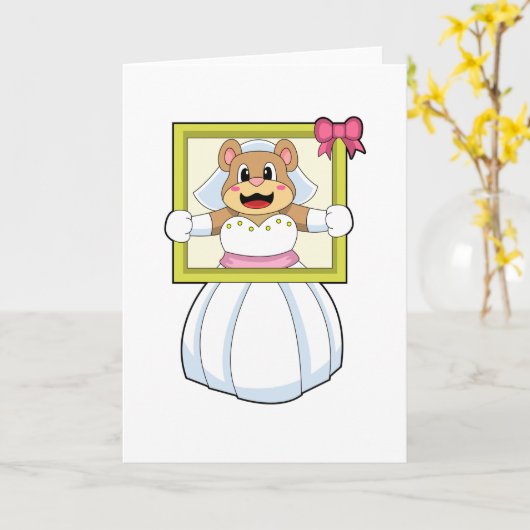 Beer als Bride met de jurk van het Weddenschap & h Kaart (Gele Bloem)