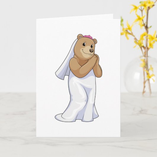 Beer als Bride met Veil Kaart (Gele Bloem)
