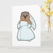 Beer als Bride met Wreator of Flowers Kaart (Gele Bloem)