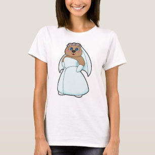 Beer als bruid met bloemenkrans t-shirt