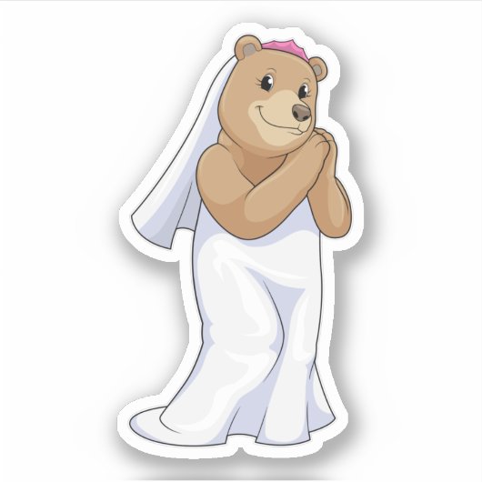 Beer als bruid met sluier sticker (Voorkant)