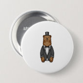 Beer als bruidegom met jas ronde button 7,6 cm (Voorkant /achterkant)