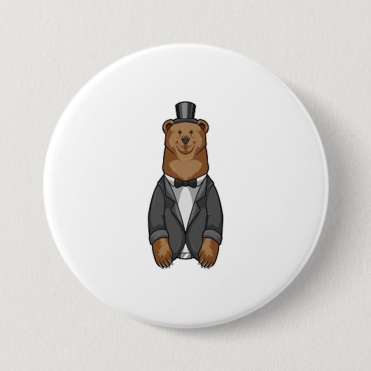 Beer als bruidegom met jas ronde button 7,6 cm (Voorkant)