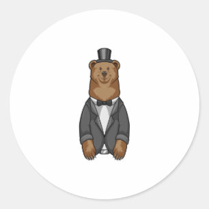 Beer als bruidegom met jasje ronde sticker