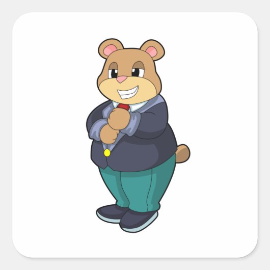 Beer als bruidegom met pak vierkante sticker (Voorkant)