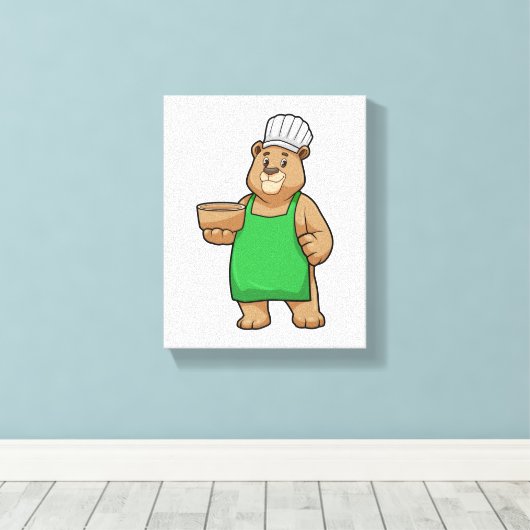 Beer als Cook met Cooking Apron & Bowl Canvas Afdruk (Insitu (Houten vloer))