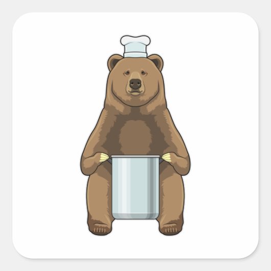 Beer als Cook met kookpot Vierkante Sticker (Voorkant)